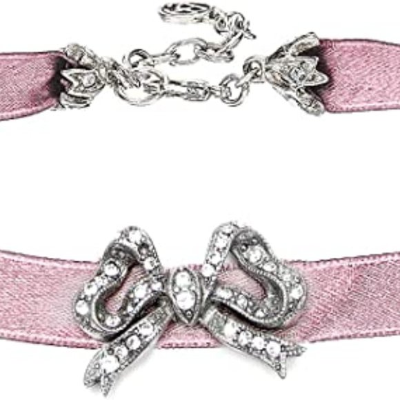 BEN AMUN Mod Victorian Pink Satin and Swarovski Crystal Choker Necklace New - Picture 2 of 13